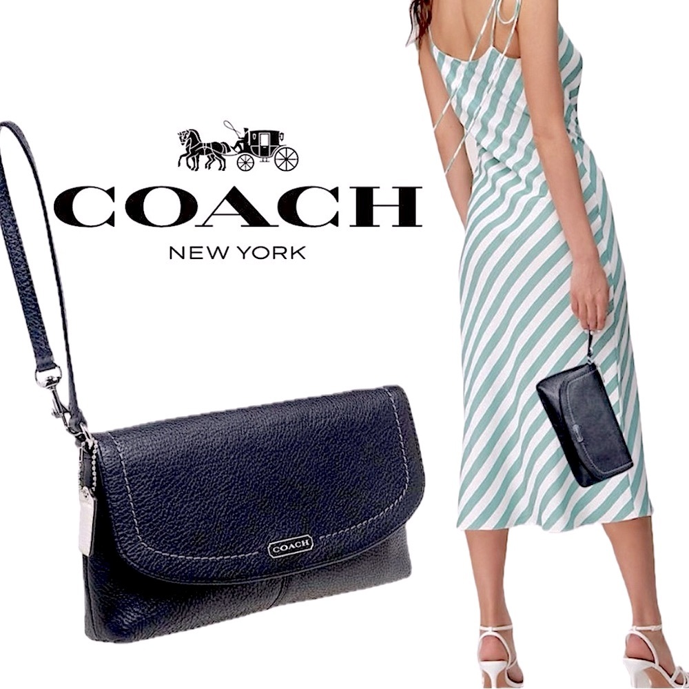 Coach Black Leather Clutch Wristlet
